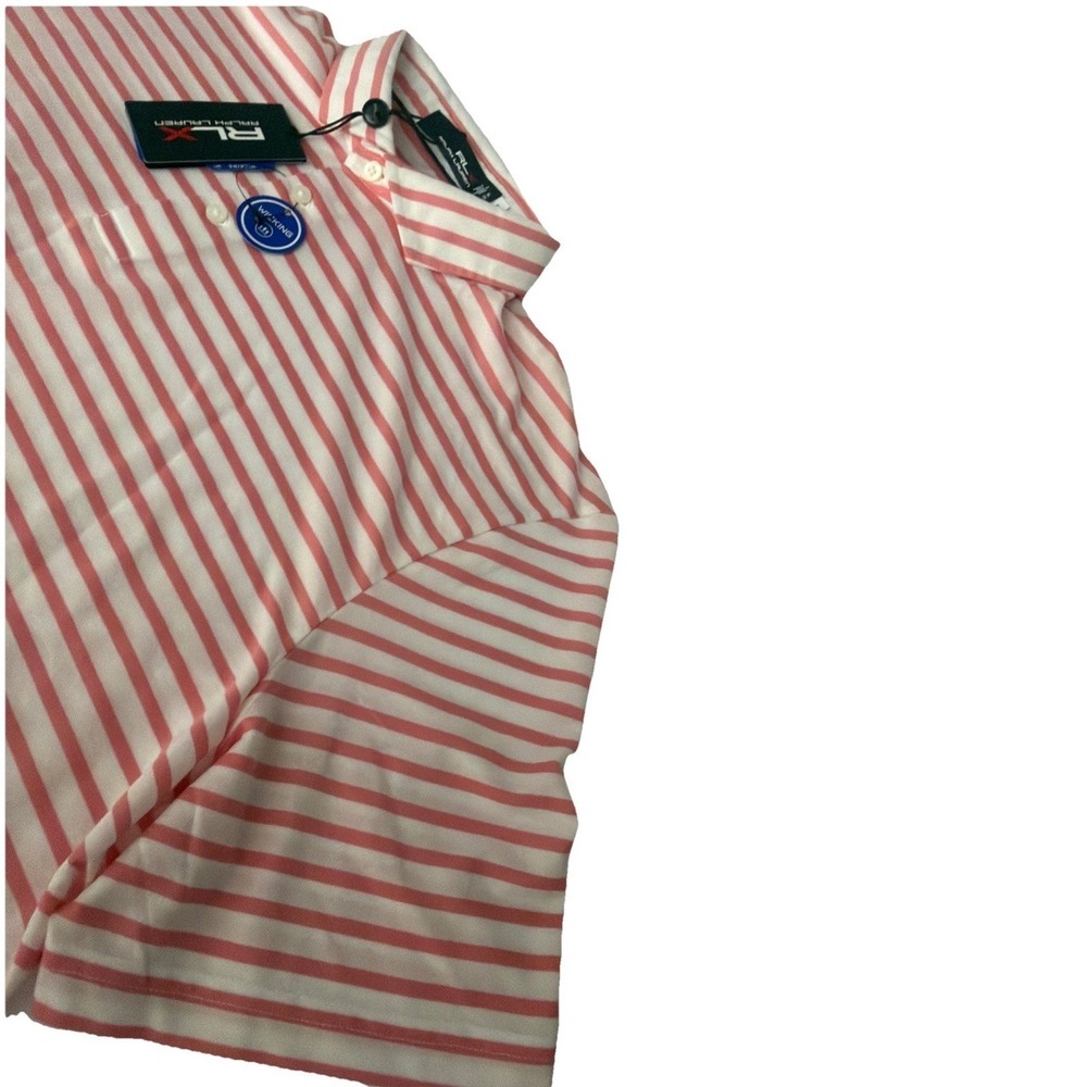 RLX Ralph Lauren Mens XL Golf Polo Shirt Pink White Striped Wicking Performance - Picture 4 of 12